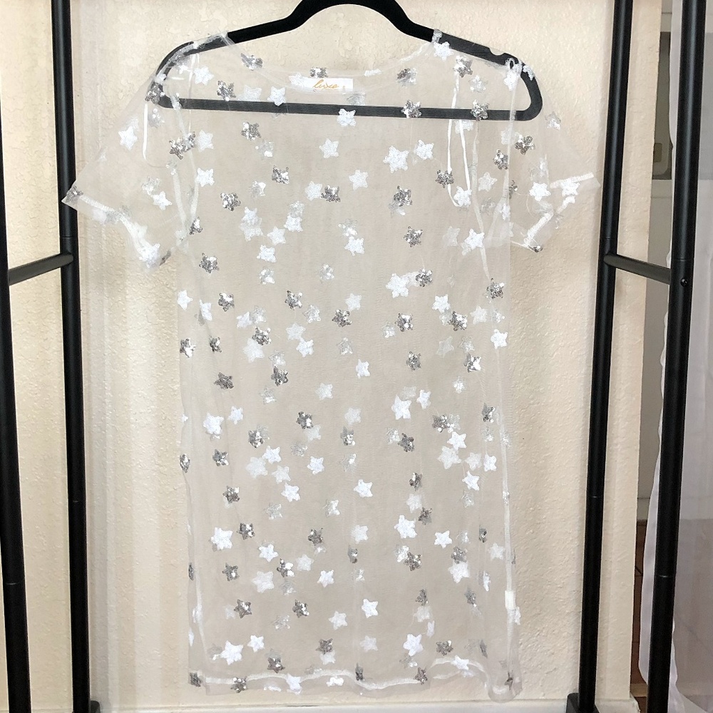 White Mesh Swim Cover with Embroidered Stars